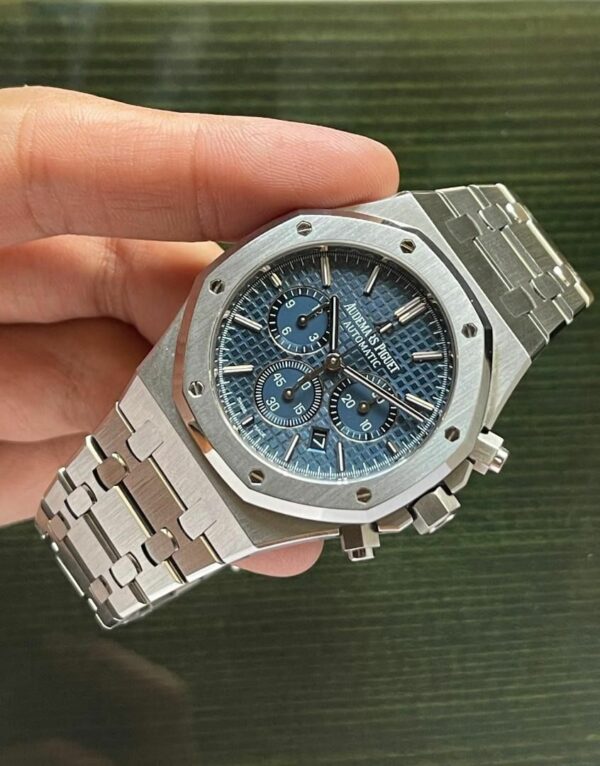 audemars piguet royal oak chronograph 41mm blue grande tapisserie dial 26320st watch 1078 yycvh