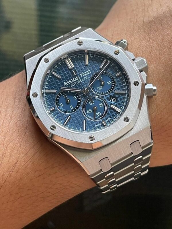 audemars piguet royal oak chronograph 41mm blue grande tapisserie dial 26320st watch 3172 eqqax