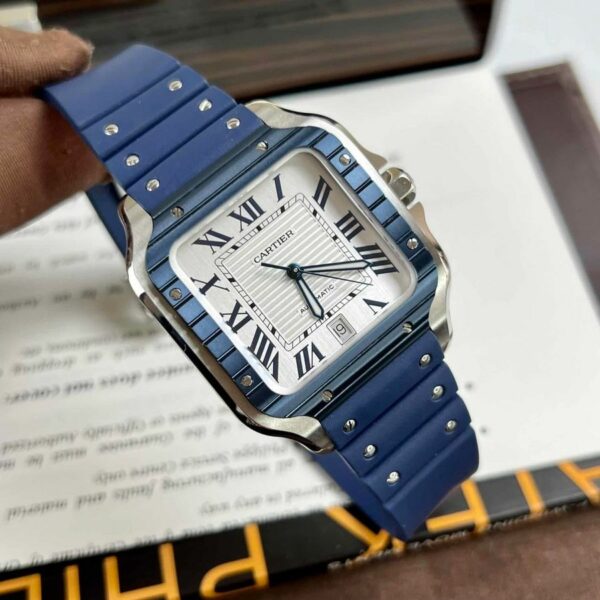 cartier santos de cartier large model automatic movement steel pvd interchangeable metal and rubber straps wssa0047 watch 1374 lhoua