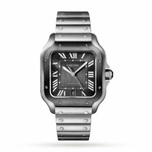 cartier santos de cartier watch large model automatic movement steel adlc interchangeable metal and rubber bracelets wssa0037 1560 qmuj7
