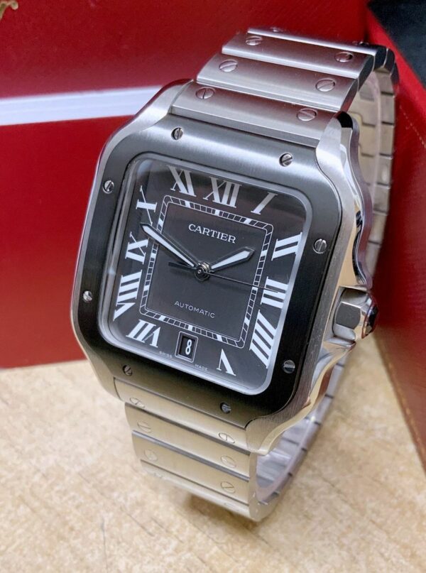 cartier santos de cartier watch large model automatic movement steel adlc interchangeable metal and rubber bracelets wssa0037 4485 8icmq