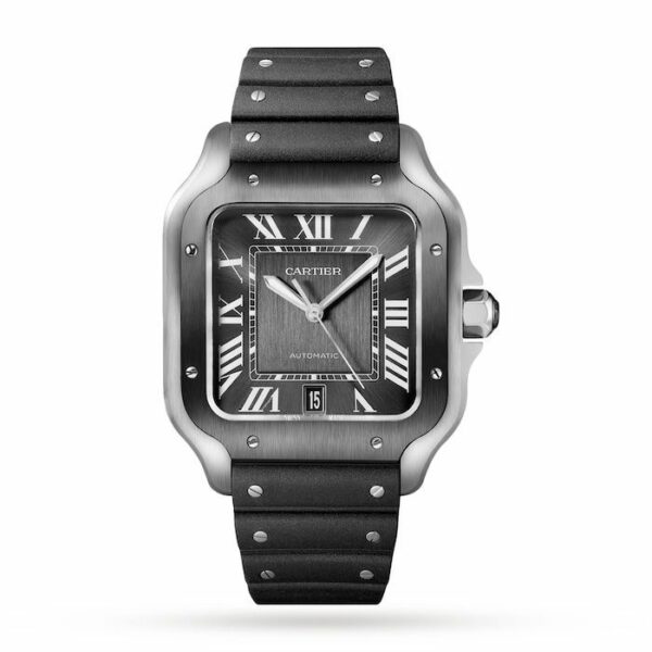 cartier santos de cartier watch large model automatic movement steel adlc interchangeable metal and rubber bracelets wssa0037 8273 hccqp