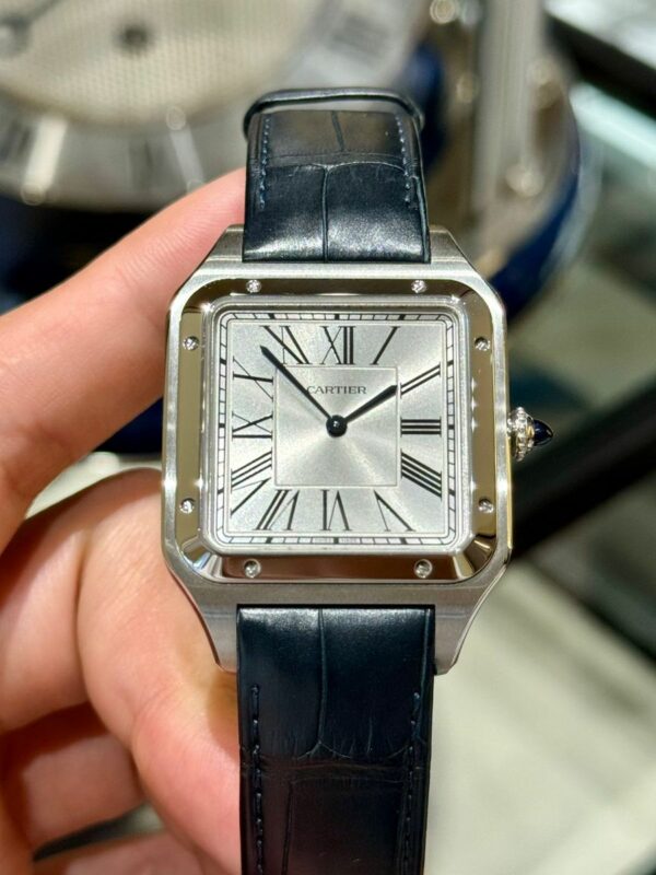 cartier santos dumont watch extra large model hand wound mechanical movement steel leather wssa0032 2446 plmwc