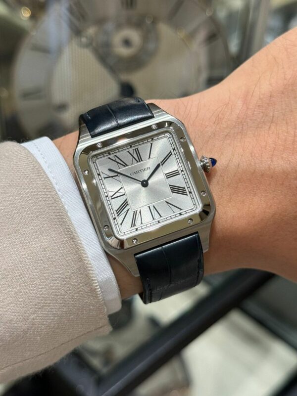 cartier santos dumont watch extra large model hand wound mechanical movement steel leather wssa0032 9231 xxue0