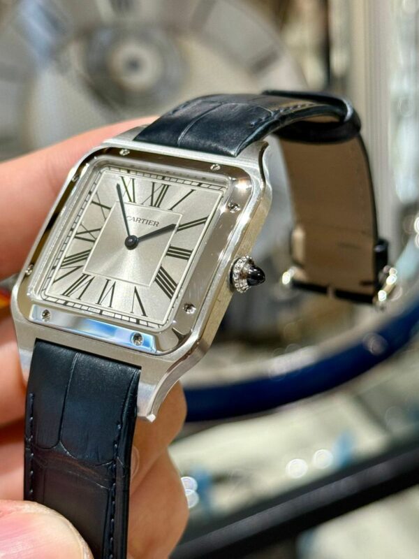 cartier santos dumont watch extra large model hand wound mechanical movement steel leather wssa0032 9374 99bmz