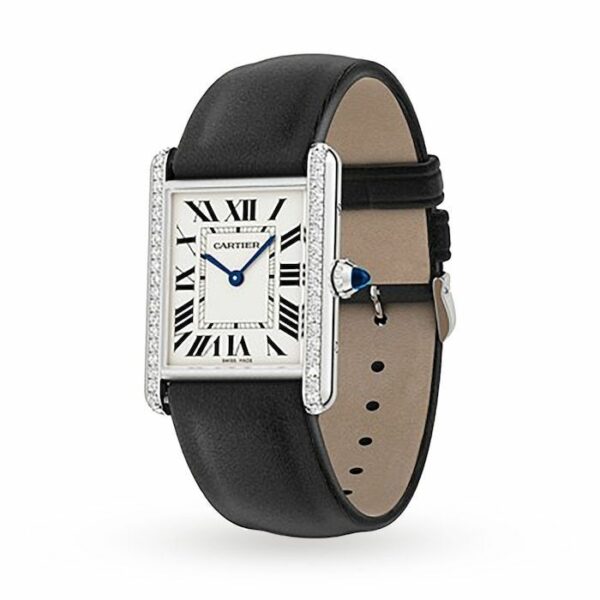 cartier tank must watch large model quartz movement steel case bezel set with 42 brilliant cut diamonds w4ta0017 3141 c3d3r