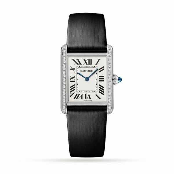 cartier tank must watch large model quartz movement steel case bezel set with 42 brilliant cut diamonds w4ta0017 7569 qcpoo 1