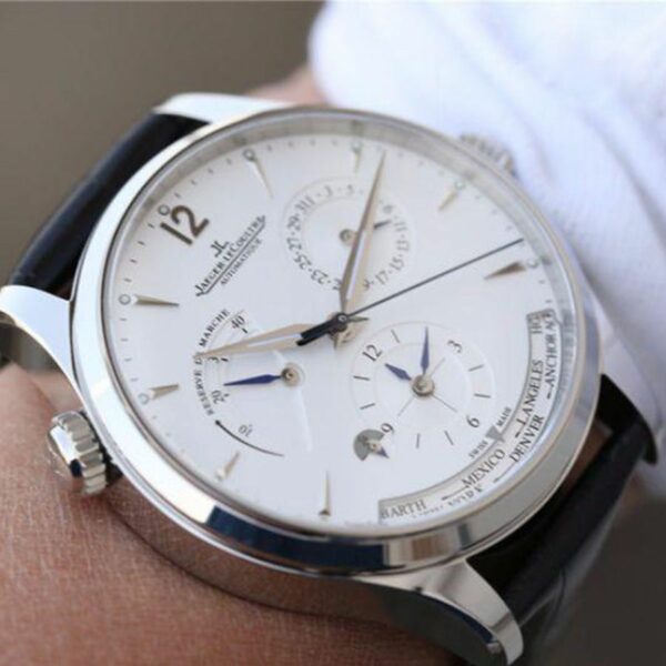 jaeger lecoultre master geographic steel 1428421 silver dial mens watch 6297 x9xz2