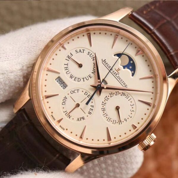 jaeger lecoultre master ultra thin moon perpetual calendar 1302520 v9 rose gold case mens watch 7709 9eua3