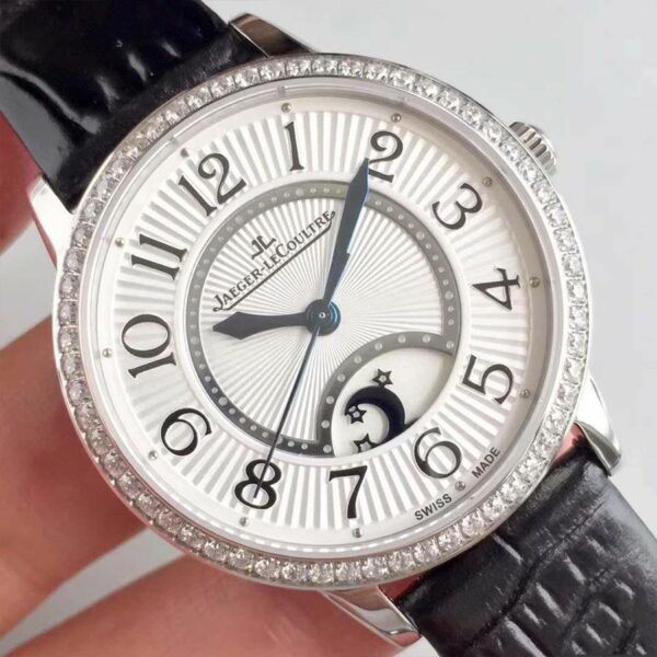 jaeger lecoultre rendez vous 3612420 black leather strap white dial ladies watch 4297 u7abu