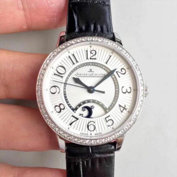 jaeger lecoultre rendez vous 3612420 black leather strap white dial ladies watch 8762 s2vma