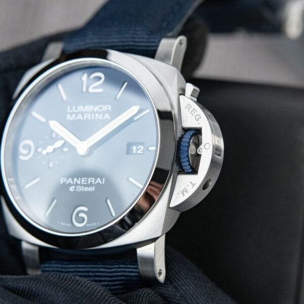 panerai luminor marina pam1157 w ttf ss blue dial blue nylon strap p9010 watch 4273 rg7zs
