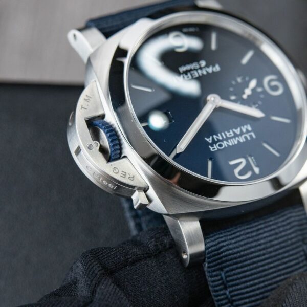 panerai luminor marina pam1157 w ttf ss blue dial blue nylon strap p9010 watch 6110 wu54m