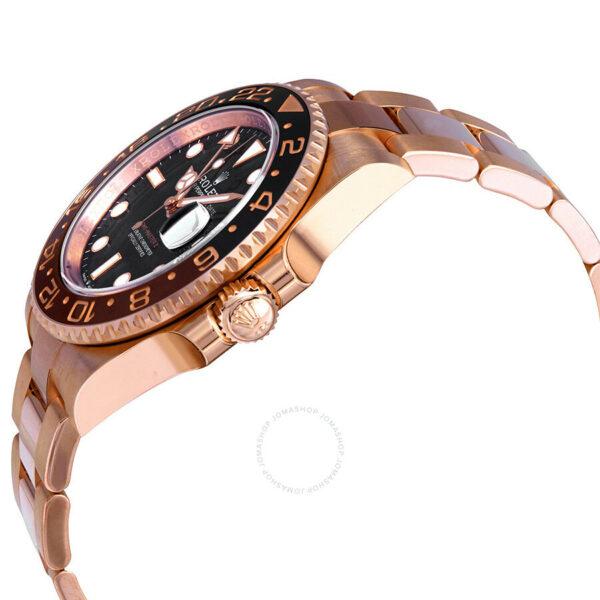 pre owned rolex gmt master ii automatic mens 18kt everose gold oyster root beer bezel watch 126715bkso 7670 d9zso