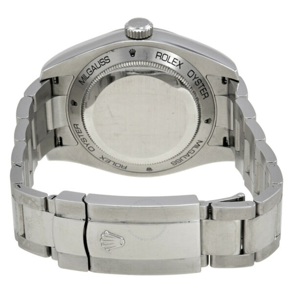 pre owned rolex milgauss black dial domed bezel green crystal oyster bracelet watch 116400v 8709 q9lj4