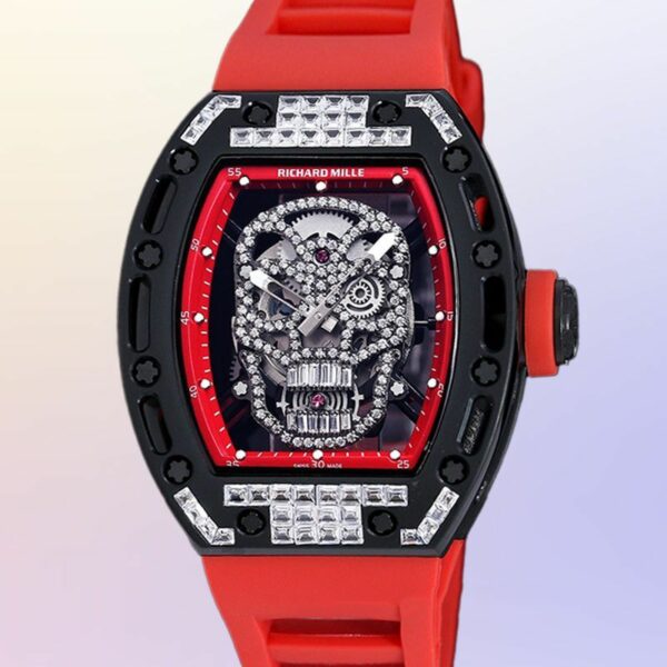 richard mille rm052 around 50 42mm men rm052 001 diamonds skull dial black red watch 1942 mmiyk