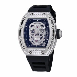 richard mille rm052 around 50 42mm men rm052 001 silver tone diamonds skull dial black blue watch 2303 bpncv