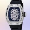 richard mille rm052 around 50 42mm men rm052 001 silver tone diamonds skull dial black blue watch 3210 udfjn