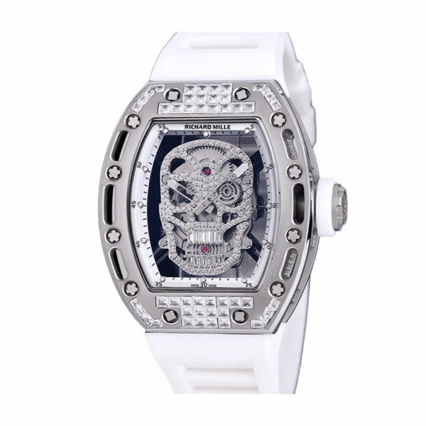 richard mille rm052 around 50 42mm men rm052 001 silver tone diamonds skull dial white watch 7933 tdnny 1