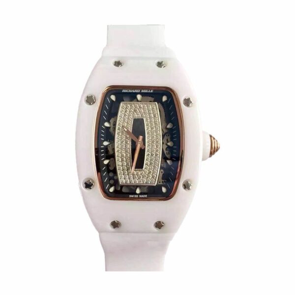 richard mille rm07 ladies ceramic black 26 diamonds dial white strap watch 5324 6vysd 1