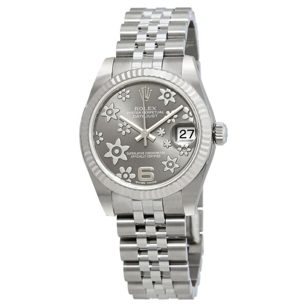 Rolex Datejust Lady 31 Dark Rodium Raised Floral Motif Dial Stainless Steel Jubilee Bracelet Automatic Watch 178274RFJ