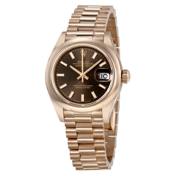 Rolex Lady-Datejust 28 Chocolate Dial 18K Everose Gold President Automatic Ladies Watch 279165CHSP - Image 2