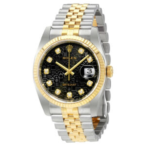 Rolex Oyster Perpetual Datejust 36 Black Set with Diamonds Dial Stainless Steel and 18K Yellow Gold Jubilee Bracelet Automatic Men’s Watch 116233BKJDJ