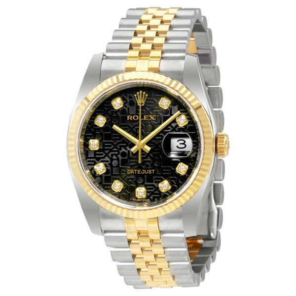 Rolex Oyster Perpetual Datejust 36 Black Set with Diamonds Dial Stainless Steel and 18K Yellow Gold Jubilee Bracelet Automatic Men’s Watch 116233BKJDJ - Image 2