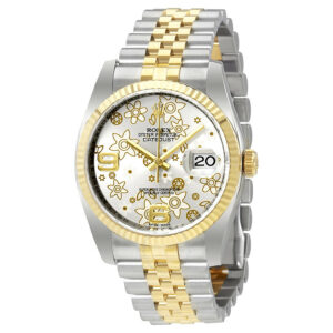Rolex Oyster Perpetual Datejust 36 Silver Floral Motif Dial Stainless Steel and 18K Yellow Gold Jubilee Bracelet Automatic Unisex Watch 116233SFAJ