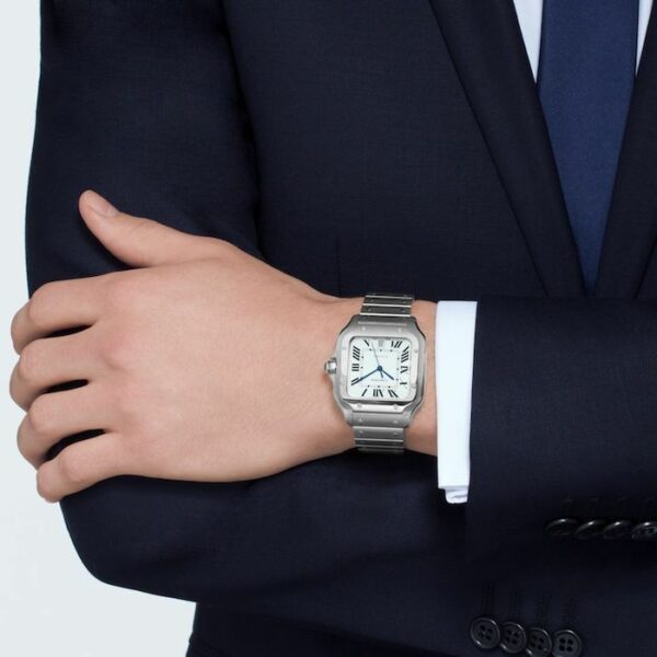 santos de cartier watch large model automatic movement steel interchangeable metal and leather braceletswssa0018 1206 ibzby