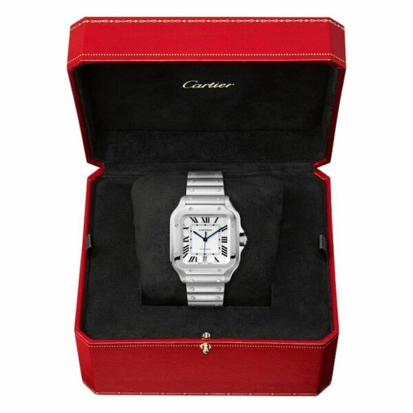 santos de cartier watch large model automatic movement steel interchangeable metal and leather braceletswssa0018 5109 rvbrr