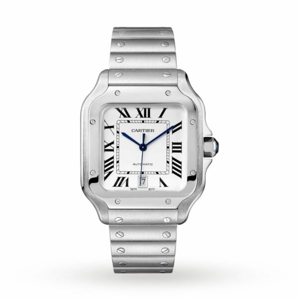 santos de cartier watch large model automatic movement steel interchangeable metal and leather braceletswssa0018 5215 ypoof 1